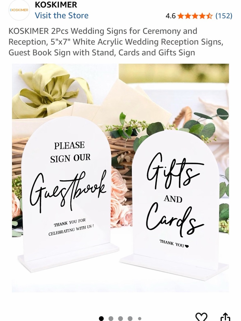 White Acrylic Guestbook & Gifts Signs - Set of 2